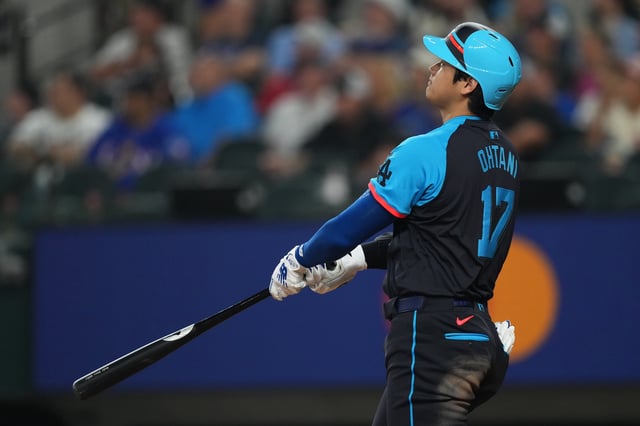 Shohei Ohtani #17 of the Los Angeles Dodgers hits a three-run home run in the third inning against the American League during the 94th MLB All-Star Game presented by Mastercard at Globe Life Field on July 16, 2024 in Arlington, Texas.