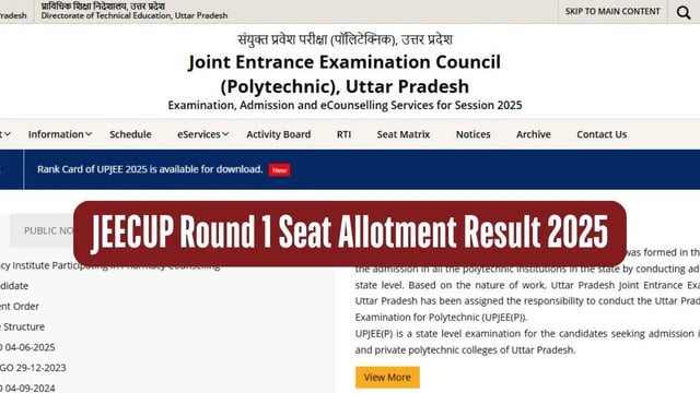 JEECUP Counselling 2025: UP Polytechnic Round 1 Seat Allotment Result Today @jeecup.admissions.nic.in