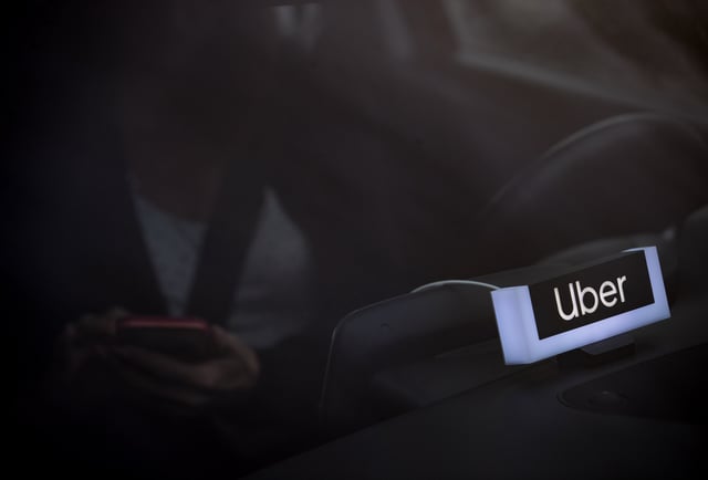 An Uber driver's vehicle is seen after the company launched service, in Vancouver, Friday, Jan. 24, 2020.