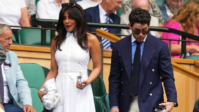 Priyanka Chopra and Nick Jonas at the Wimbledon Tennis Championships in London. 