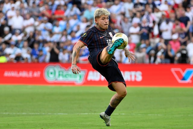 USMNT midfielder Diego Luna controls the ball against Guatemala during a semifinal match in the 2025 Concacaf Gold Cup in St. Louis on July 2, 2025. Luna scored both goals in the 2-1 win.