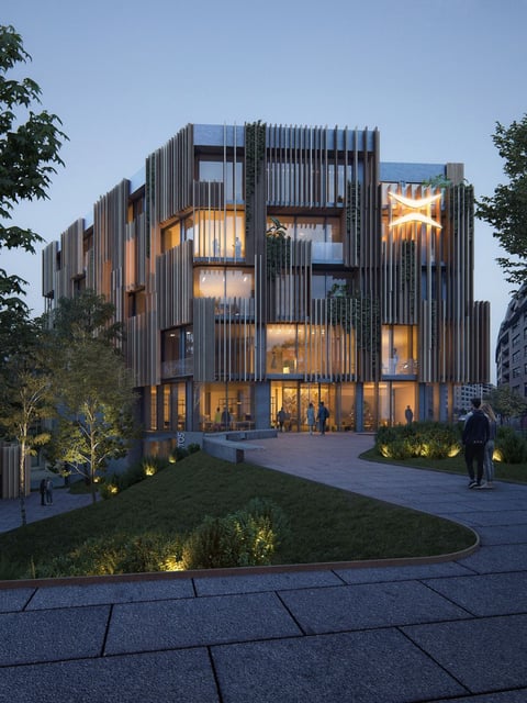 Recreación del edificio de Indra en el hub TIC.