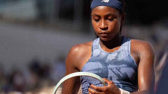 Coco Gauff of the United States during her match against Marie Bouzkova of the Czech Republic on day seven at Roland Garros Stadium.
