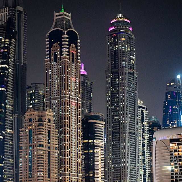 Skyscrapers along the Dubai Marina waterfront in the Gulf emirate.