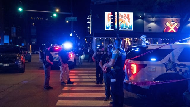 Chicago police investigate the scene of a shooting that took place at Artis Restaurant and Lounge located on Chicago Avenue in the River North neighborhood, Thursday, July 3, 2025.