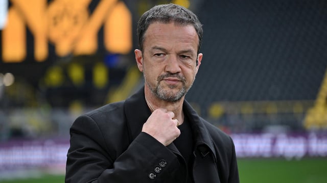 Ex-Hertha-Boss Bobic bei einem Interview auf dem Spielfeld