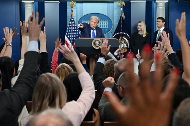 US President Donald Trump takes questions during a news conference in the Brady Briefing Room of the White House on June 27, 2025, in Washington, DC. President Trump claimed a “GIANT WIN” Friday as the US Supreme Court curbed the power of lone federal judges to block executive actions. “GIANT WIN in the United States Supreme Court! (Andrew Caballero-Reynolds/Getty Images North America/TNS)