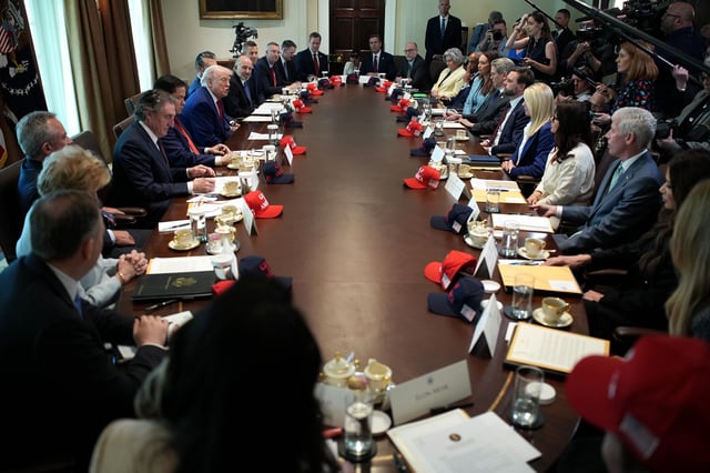 President Donald Trump speaks during a Cabinet meeting at the White House on April 30, in Washington, DC.