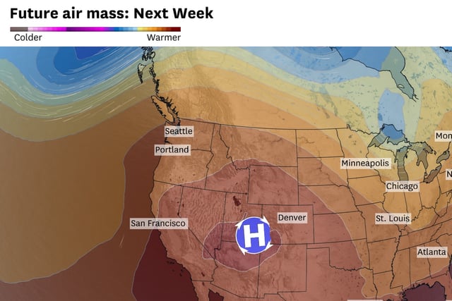 The summer’s first heat wave appears to be on tap next week as a large ridge of high pressure will develop. 