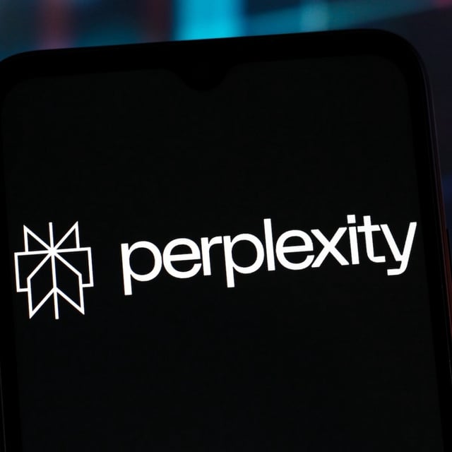Perplexity AI logo displayed on a smartphone screen.