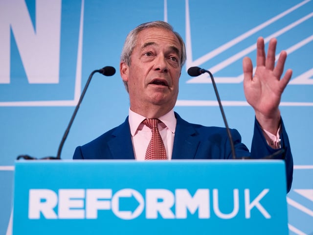 Leader of Reform UK, Nigel Farage speaks during a press conference in London on June 10, 2025, where the political party's new Chairman was announced. (Photo by BENJAMIN CREMEL / AFP) (Photo by BENJAMIN CREMEL/AFP via Getty Images)
