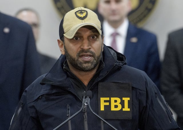 FBI Director Kash Patel speaks during a news conference at the Manassas FBI Field Office, March 27, 2025, in Manassas, Virginia.