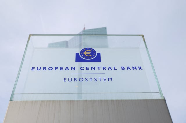 A view shows the logo of the European Central Bank (ECB) outside its headquarters in Frankfurt, Germany March 16, 2023. REUTERS/Heiko Becker/File Photo