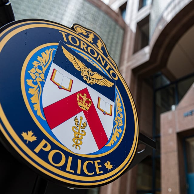 The Toronto Police Services emblem is photographed during a press conference at TPS headquarters, in Toronto on Tuesday, May 17, 2022. THE CANADIAN PRESS/Christopher Katsarov