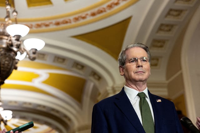U.S. Secretary of the Treasury Scott Bessent speaks during a press conference following a weekly policy luncheon on Capitol Hill in Washington, D.C., U.S., June 24, 2025. REUTERS/Kevin Mohatt/File Photo