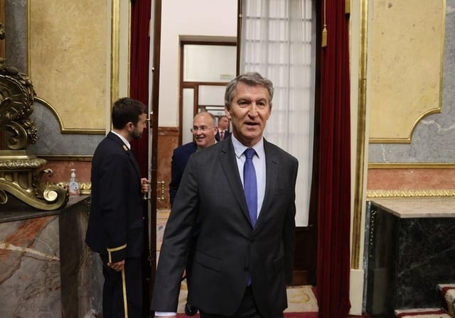 Alberto Núñez Feijóo, presidente del PP, en el Congreso del PP