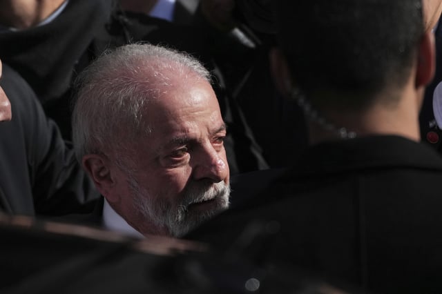 Brazil's President Luiz Inacio Lula da Silva leaves the home of former President Cristina Fernandez, who is under house arrest and serving a six-year prison sentence for corruption, after visiting her while in Buenos Aires, Argentina, for the Mercosur Summit, Thursday, July 3, 2025. (AP Photo/Rodrigo Abd)