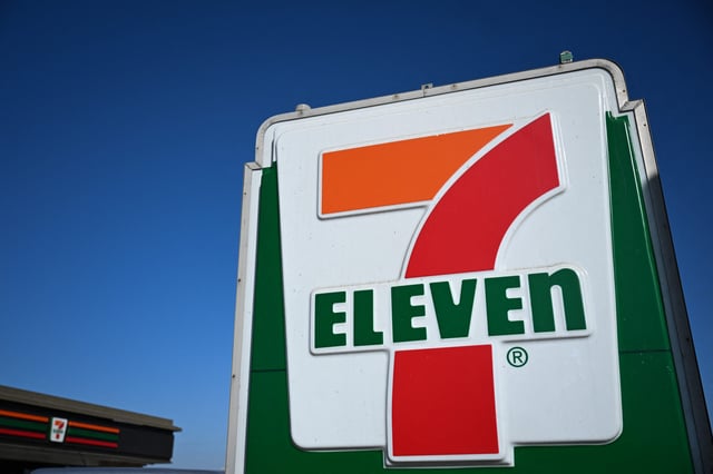 The 7-Eleven logo is displayed on a sign outside of a convenience store in Torrance, California on October 14, 2024.