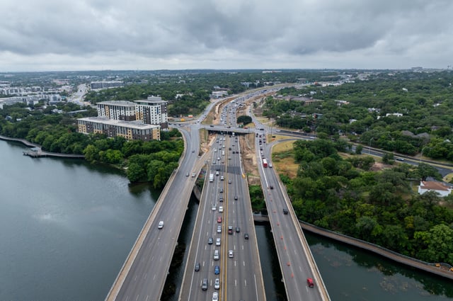 In an aerial view, traffic is seen on Interstate 35 on July 03, 2025 in Austin, Texas.