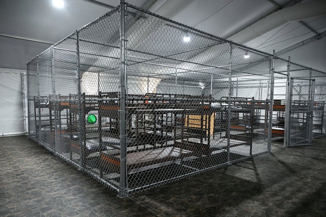 Beds are seen inside a migrant detention center, dubbed "Alligator Alcatraz," located at the site of the Dade-Collier Training and Transition Airport in Ochopee, Florida on July 1.
