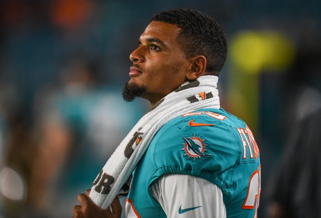 Minkah Fitzpatrick #29 of the Miami Dolphins looks on during the preseason game against the Jacksonville Jaguars at Hard Rock Stadium on August 22 in Miami, Florida.