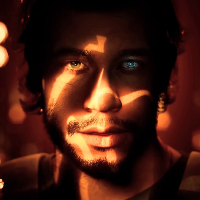 MindsEye launch trailer still - close-up of a guy standing in spectral light