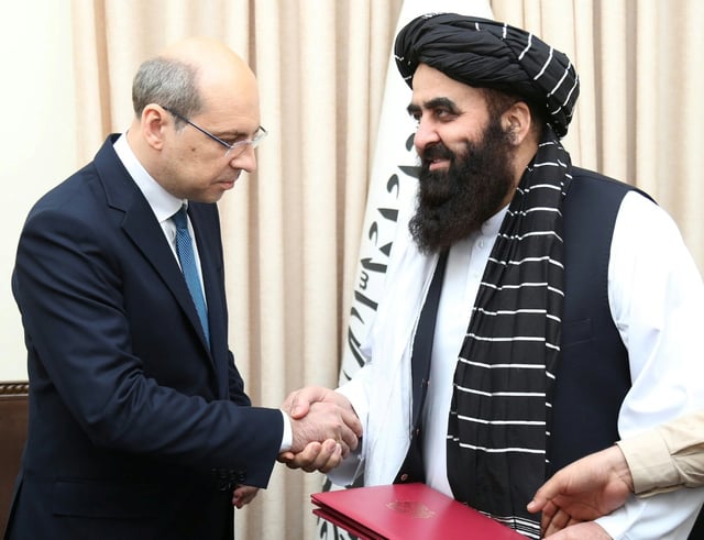 Afghan Foreign Minister Amir Khan Muttaqi met with Russian ambassador to Kabul Dmitry Zhirnov before announcing Moscow would officially recognise the Taliban government