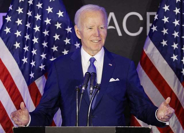 U.S. President Joe Biden speaks during a conference of the Advocates, Counselors and Representatives for the Disabled (ACRD) at the Sofitel Hotel in Chicago, Illinois, on April 15, 2025.