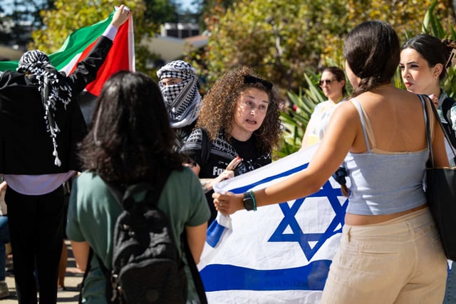 At UC Berkeley, the group Students Supporting Israel interrupted a walk-out in support of Gaza and Lebanon by faculty, staff and students in October.