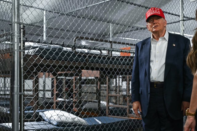 President Donald Trump tours a South Florida migrant detention center dubbed &#34;Alligator Alcatraz&#34; in Ochopee, Florida on July 1, 2025.