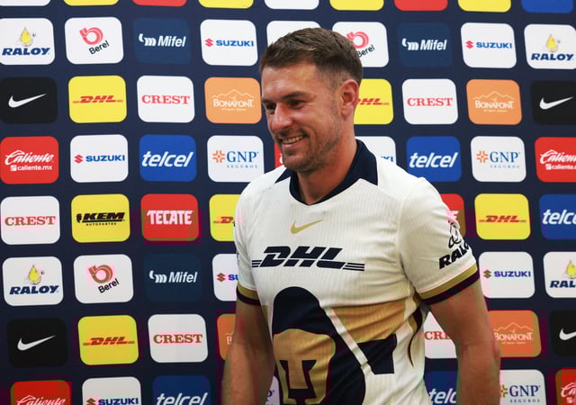 Soccer Football - Aaron Ramsey is presented as the new signing for Pumas UNAM - Pumas UNAM Training Center, Mexico City, Mexico - July 3, 2025 Aaron Ramsey during the presentation REUTERS/Henry Romero
