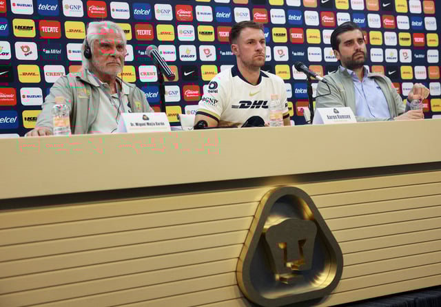 Soccer Football - Aaron Ramsey is presented as the new signing for Pumas UNAM - Pumas UNAM Training Center, Mexico City, Mexico - July 3, 2025 Aaron Ramsey during the presentation REUTERS/Henry Romero
