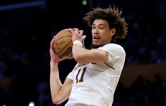 Center Jaxson Hayes, shown grabbing a rebound during a victory over the Indiana Pacers at Crypto.com Arena last season, will return to the team next season on a one-year contract. (Photo by Harry How/Getty Images). NOTE TO USER: User expressly acknowledges and agrees that, by downloading and or using this photograph, User is consenting to the terms and conditions of the Getty Images License Agreement.