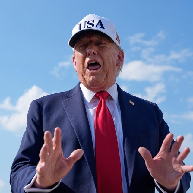 President Donald Trump talks to reporters before boarding Air Force One, Thursday, July 3, 2025, at Joint Base Andrews, Md. (AP Photo/Alex Brandon)