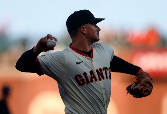 San Francisco Giants’ Matt Chapman (26) throws to first base for an out on a ball hit by Kansas City Royals right fielder Hunter Renfroe (16) in the second inning at Oracle Park in San Francisco, Calif., on Monday, May 19, 2025. (Nhat V. Meyer/Bay Area News Group)