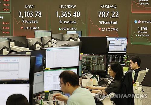 Officials work at a dealing room of Hana Bank in Seoul on July 4, 2025. (Yonhap)