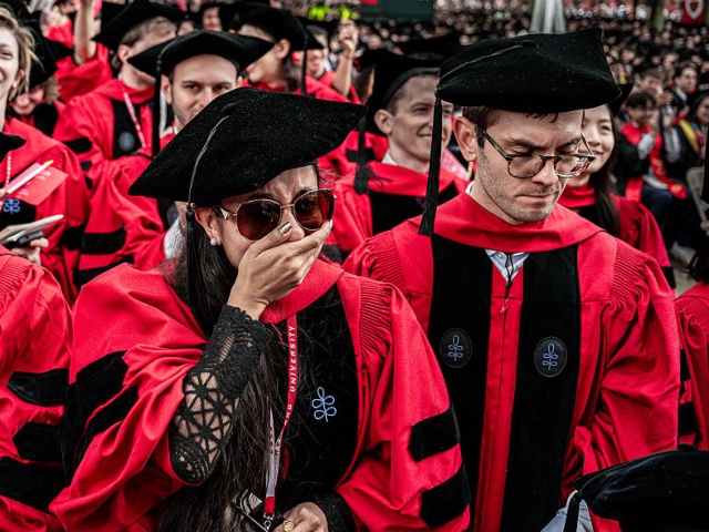 CAMBRIDGE, MASSACHUSETTS - MAY 29: Harvard University graduates attend the university's 374th commencement ceremony on May 29, 2025 in Cambridge, Massachusetts. (Photo by Zhu Ziyu/VCG via Getty Images)