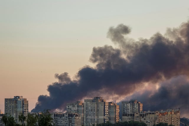 Smoke is seen from outskirts of Kyiv, Ukraine, after a Russian drone and missile strike on July 4, 2025.
