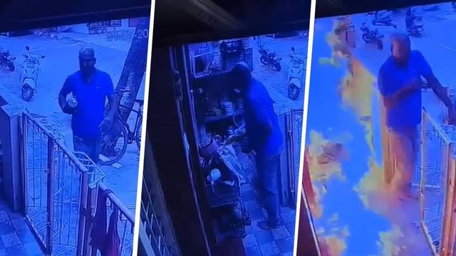 WATCH: Bengaluru Man Tries to Set Relatives’ House on Fire Over Unpaid Rs 5 Lakh Wedding Loan, Caught on CCTV | Image: Reublic