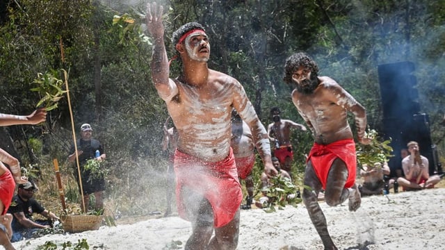 Dancers perform at the ceremonial opening of treaty negotiations last year. (AAP Image/Pool, Justin McManus)