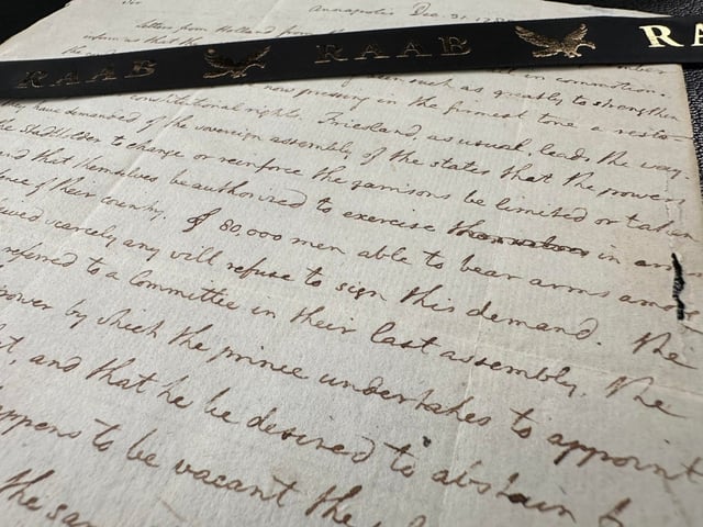 A letter from Thomas Jefferson, written from Annapolis towards the end of the Revolutionary War, advocating for the right to bear arms, will go on sale on Independence Day for $90,000. (The Raab Collection/Courtesy)