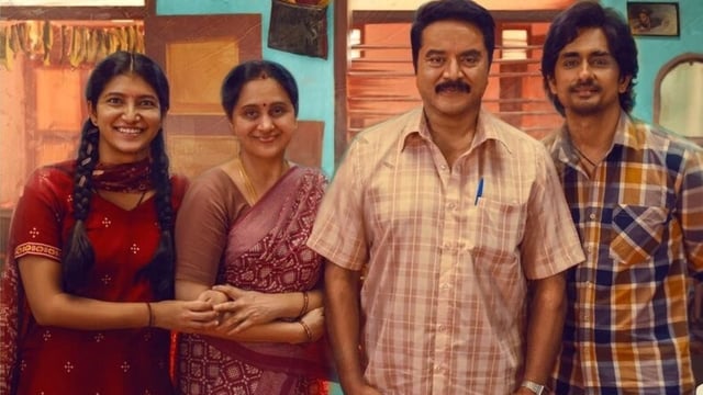 3 BHK Twitter reviews: Meetha Raghunath, Devyani, Sarathkumar and Siddharth in a still from the film. 