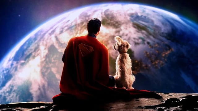 Superman and Krypto staring at the Earth
