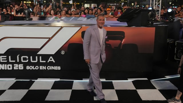 American actor Brad Pitt poses for a photo during an event promoting the film F1 The Movie in Mexico City, Monday, June 9, 2025. (AP Photo/Fernando Llano)