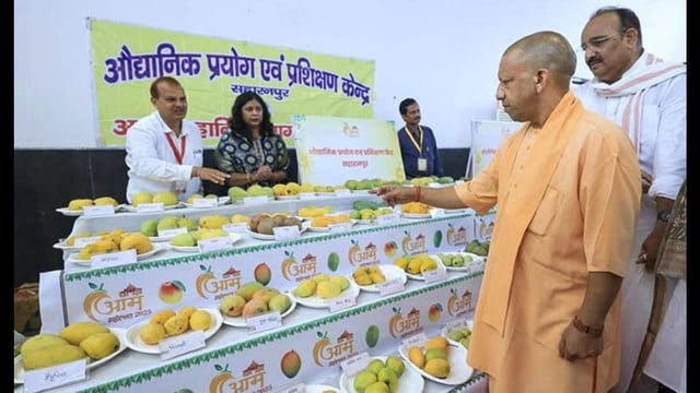 Chief minister Yogi Adityanath during the inauguration of the mango festival, in Lucknow. (Handout via PTI Photo)