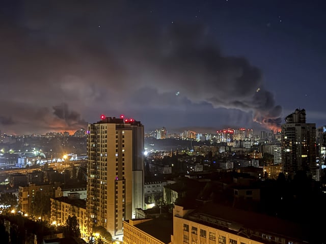 Smoke rises after a Russian strike on Kyiv, Ukraine, on Friday, July 4, 2025. (AP Photo/Yehor Konovalov)