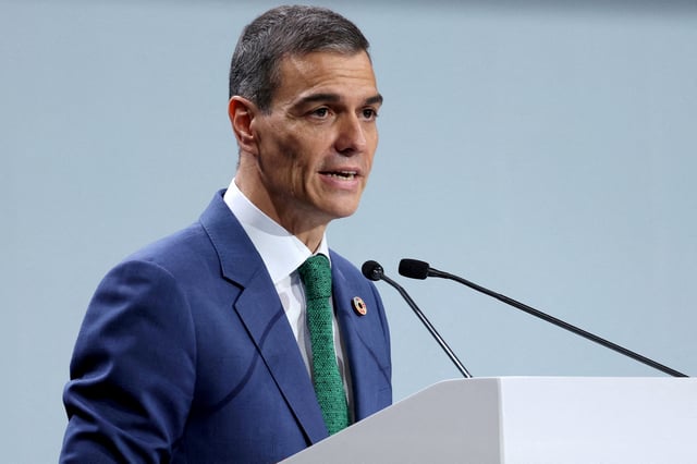Spain's Prime Minister Pedro Sanchez speaks during the closing of the 4th International Conference on Financing for Development, in Seville, Spain, July 3, 2025. REUTERS/Claudia Greco/File Photo