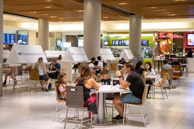 People eat in the food court at a shopping centre after indoor dining restaurants in Toronto, Ontario, Canada July 31, 2020.  REUTERS/Carlos Osorio/File Photo