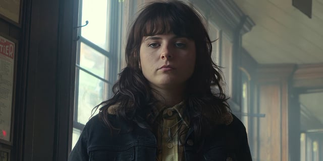 gabrielle creevy looking down towards the camera in Black Doves