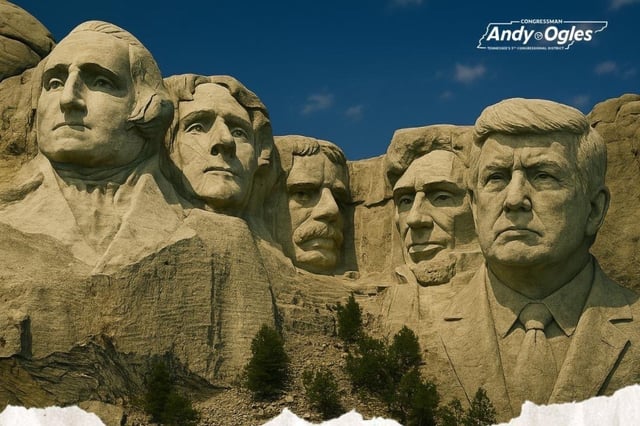 A mock-up depicting President Trump on Mount Rushmore released by GOP Representative Andy Ogles.